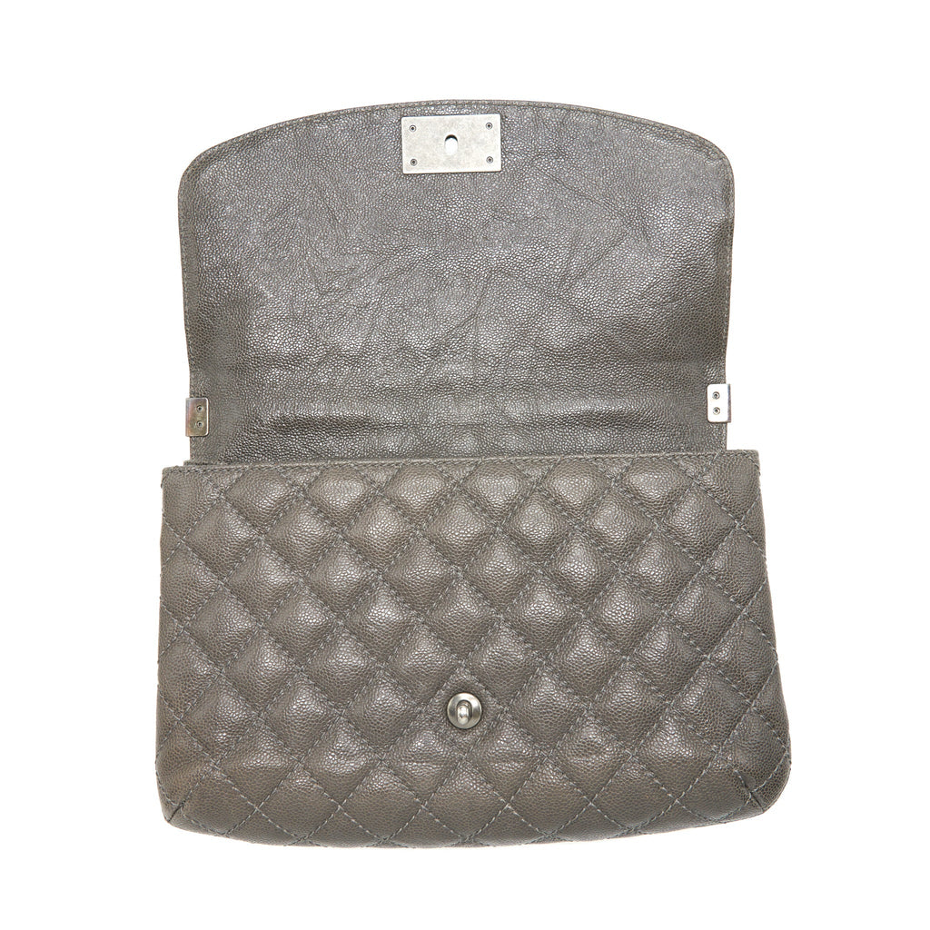 CHANEL FLAP BAG CAVIAR DARK GREY RUTHENIUM SLIVER HARDWARE