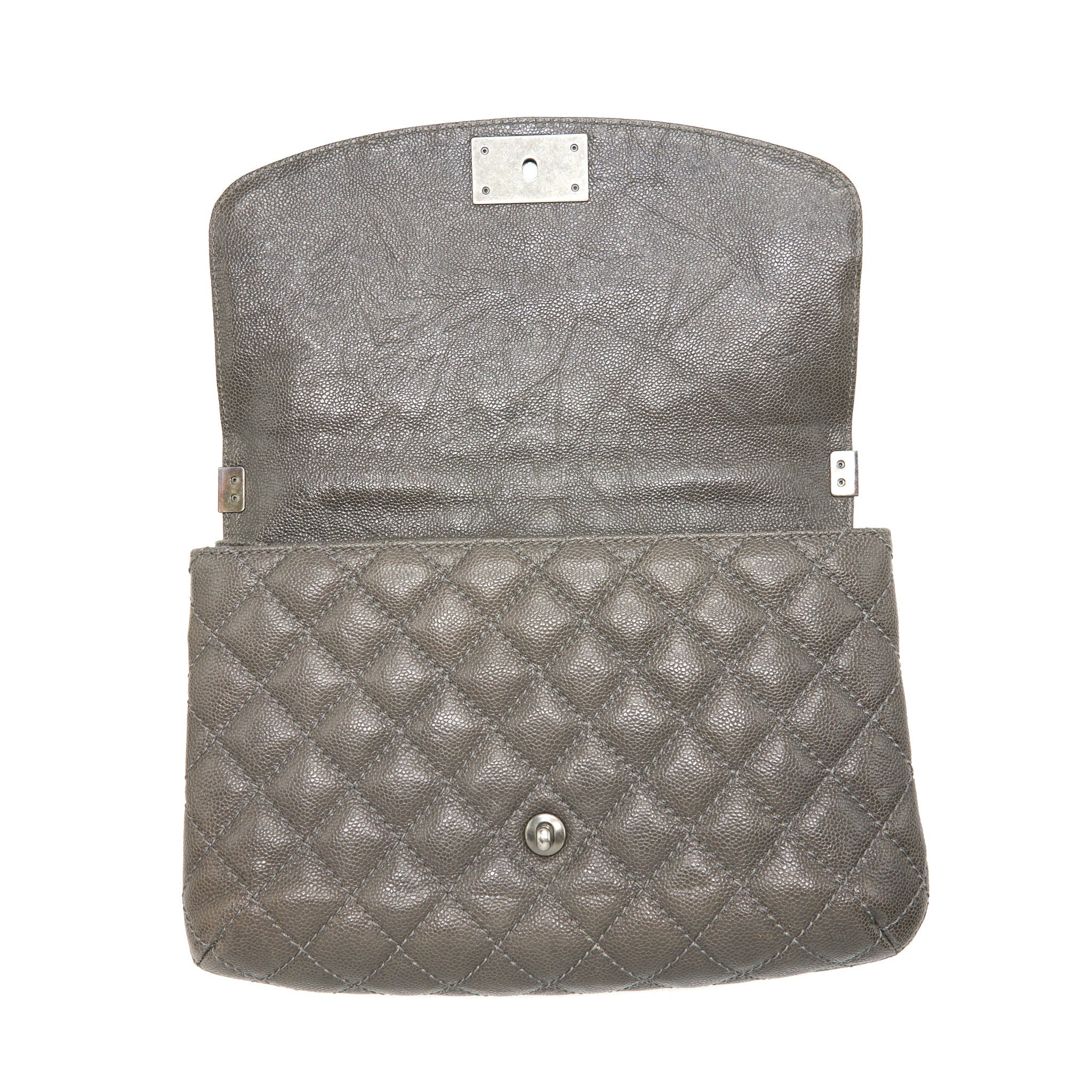 CHANEL FLAP BAG CAVIAR DARK GREY RUTHENIUM SLIVER HARDWARE