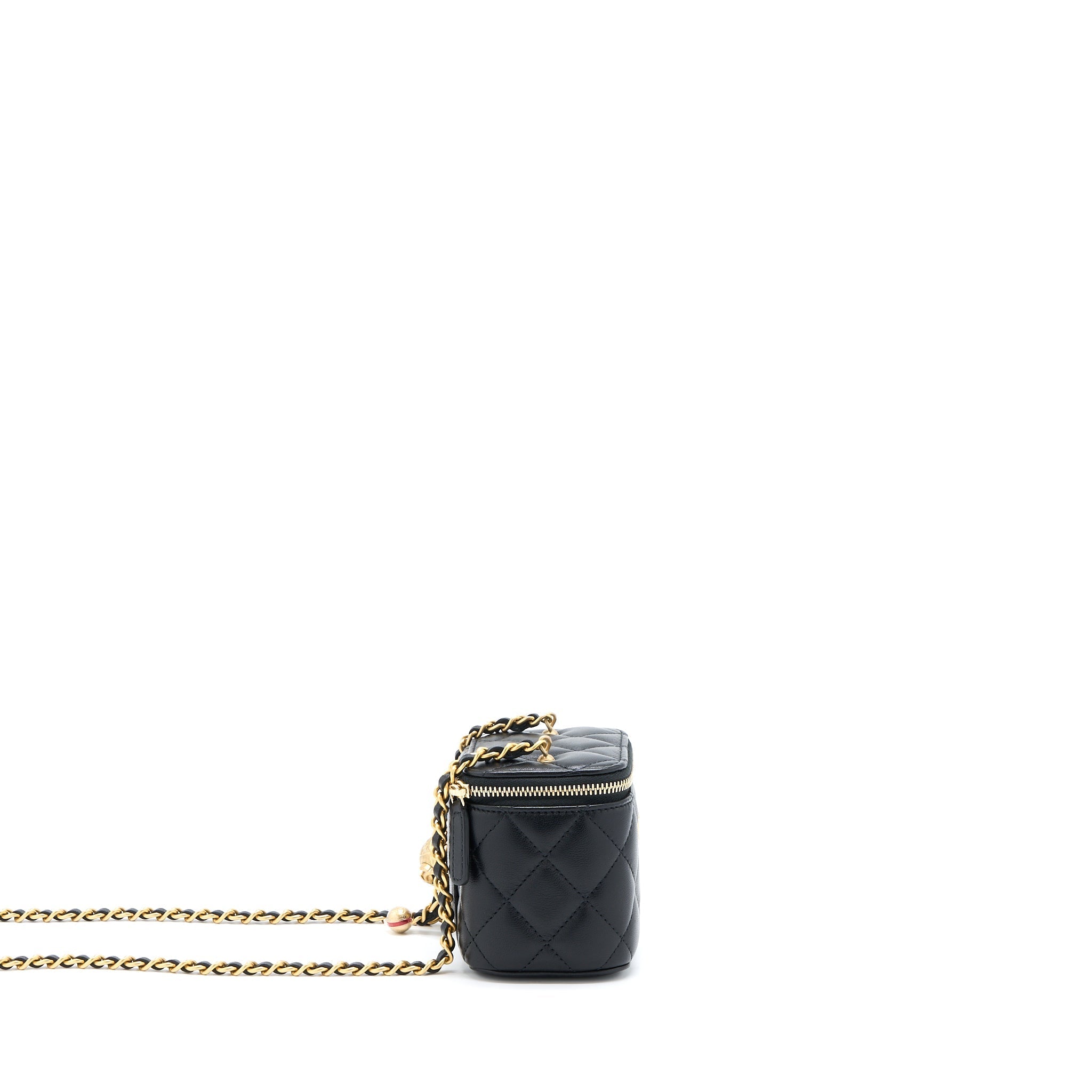 CHANEL 22B PEARL CRUSH MINI VANITY WITH CHAIN LAMBSKIN BLACK GHW