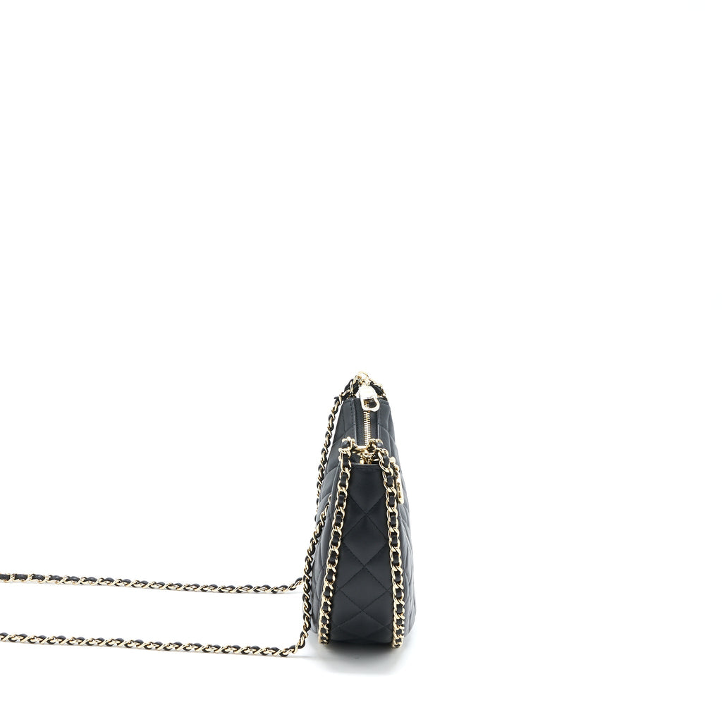 CHANEL SMALL MOON HOBO BAG LAMBSKIN BLACK LGHW (MICROCHIP)