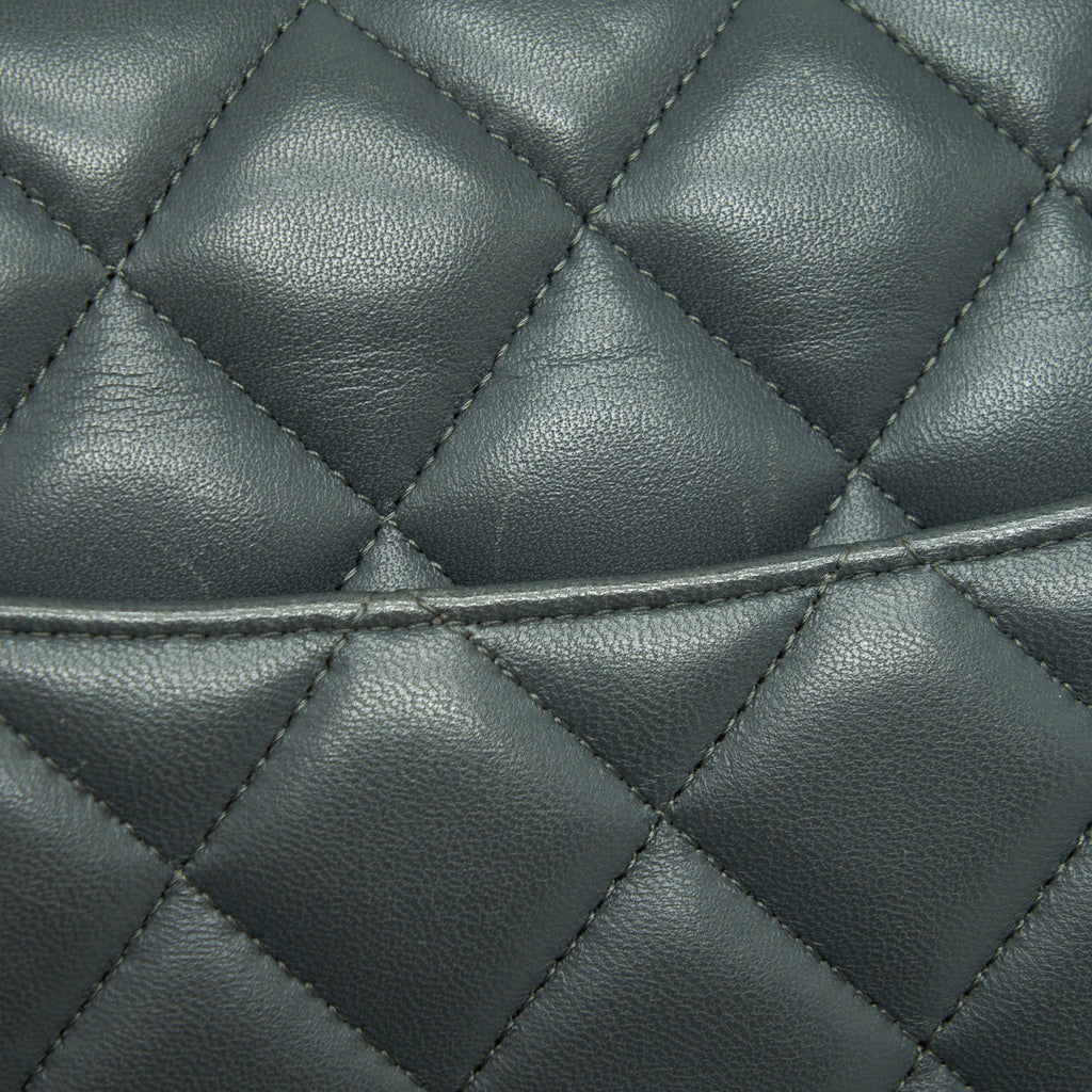 CHANEL JUMBO CLASSIC DOUBLE FLAP BAG LAMBSKIN GREY SHW