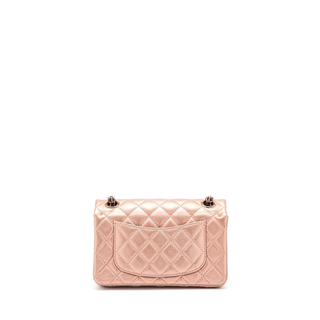 CHANEL MINI 2.55 REISSUE FLAP BAG CALFSKIN METALLIC PINK BRUSHED GOLD (MICROCHIP)