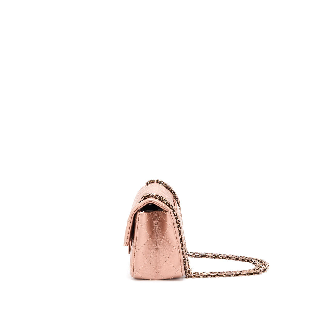 CHANEL MINI 2.55 REISSUE FLAP BAG CALFSKIN METALLIC PINK BRUSHED GOLD (MICROCHIP)
