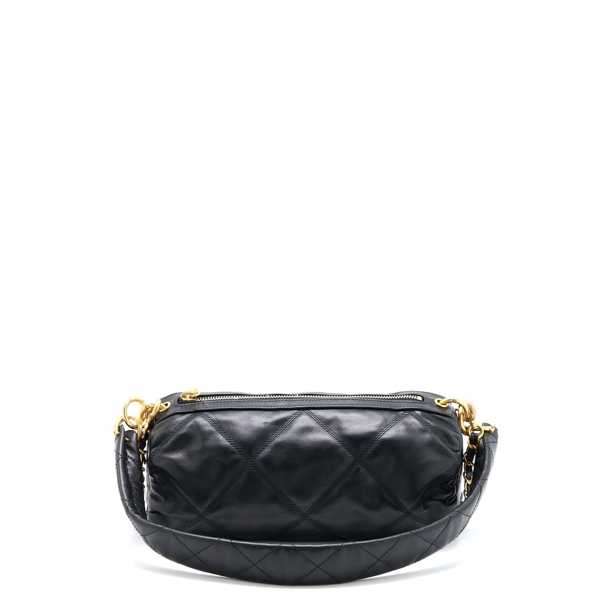 CHANEL MINI BOWLING BAG WITH CHAIN LAMBSKIN BLACK BRUSHED GHW (MICROCHIP)
