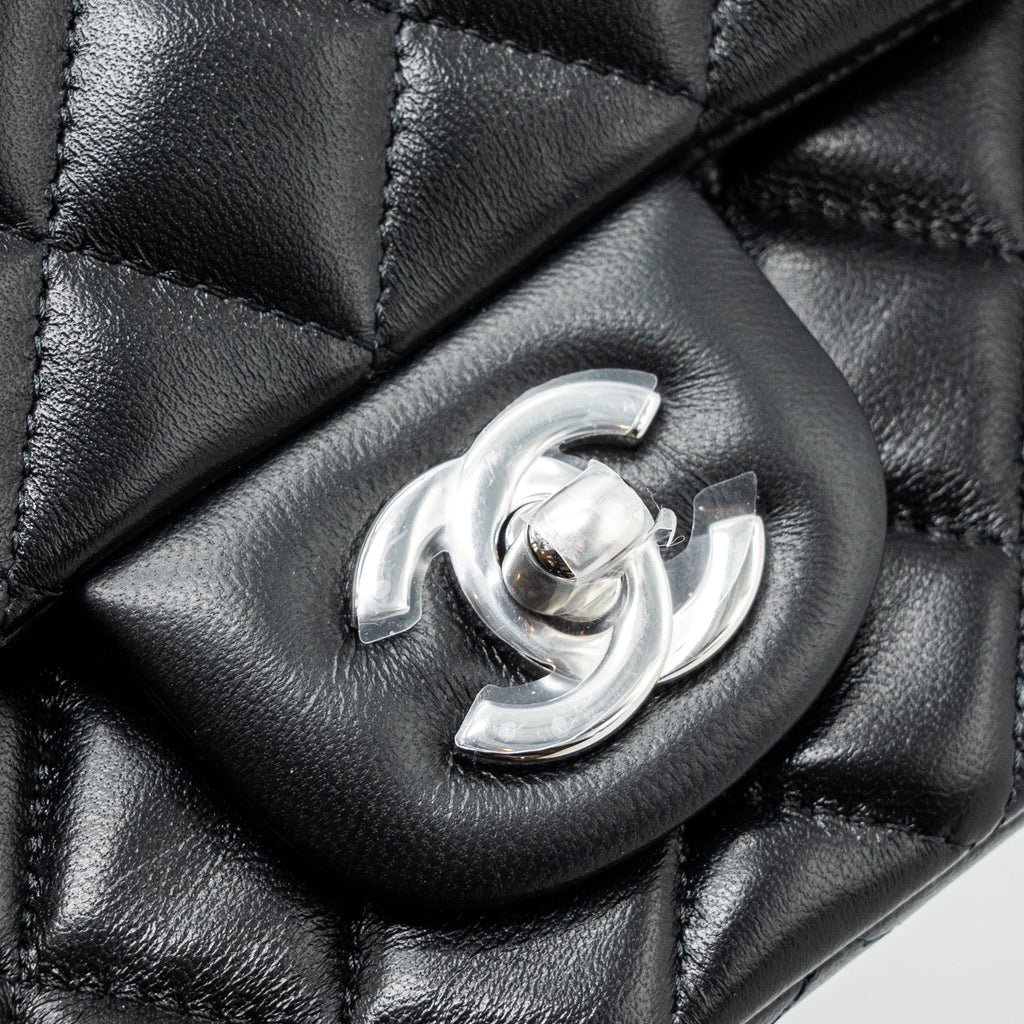 CHANEL CLASSIC MINI RECTANGULAR FLAP BAG LAMBSKIN BLACK SHW (MICROCHIP)