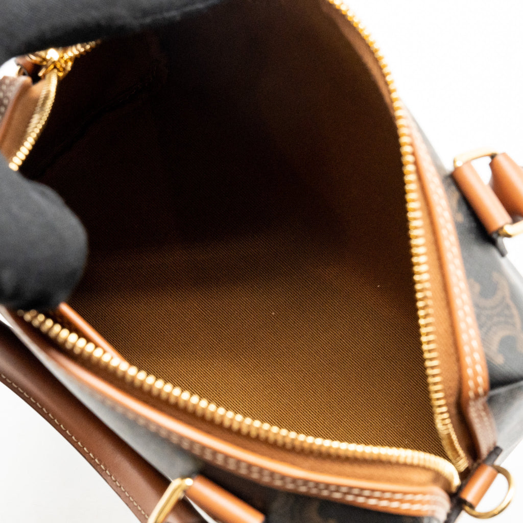 CELINE SMALL BOSTON BAG TRIOMPHE CANVAS/CALFSKIN TAN GHW