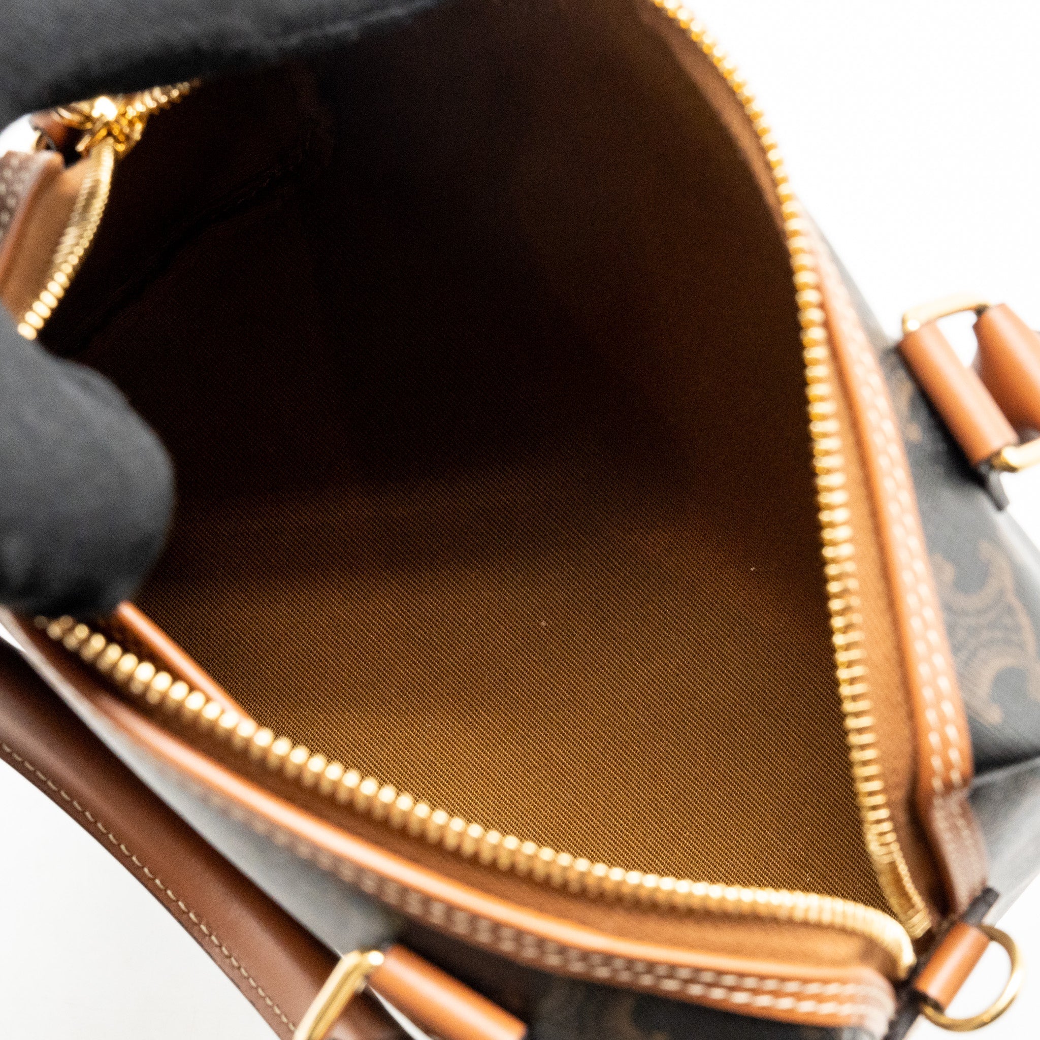 CELINE SMALL BOSTON BAG TRIOMPHE CANVAS/CALFSKIN TAN GHW