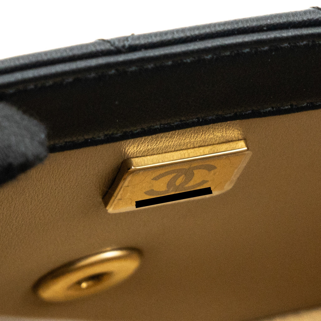 CHANEL 23K PEARL CRUSH MINI RECTANGULAR FLAP BAG LAMBSKIN BLACK BRUSHED GHW(MICROCHIP)