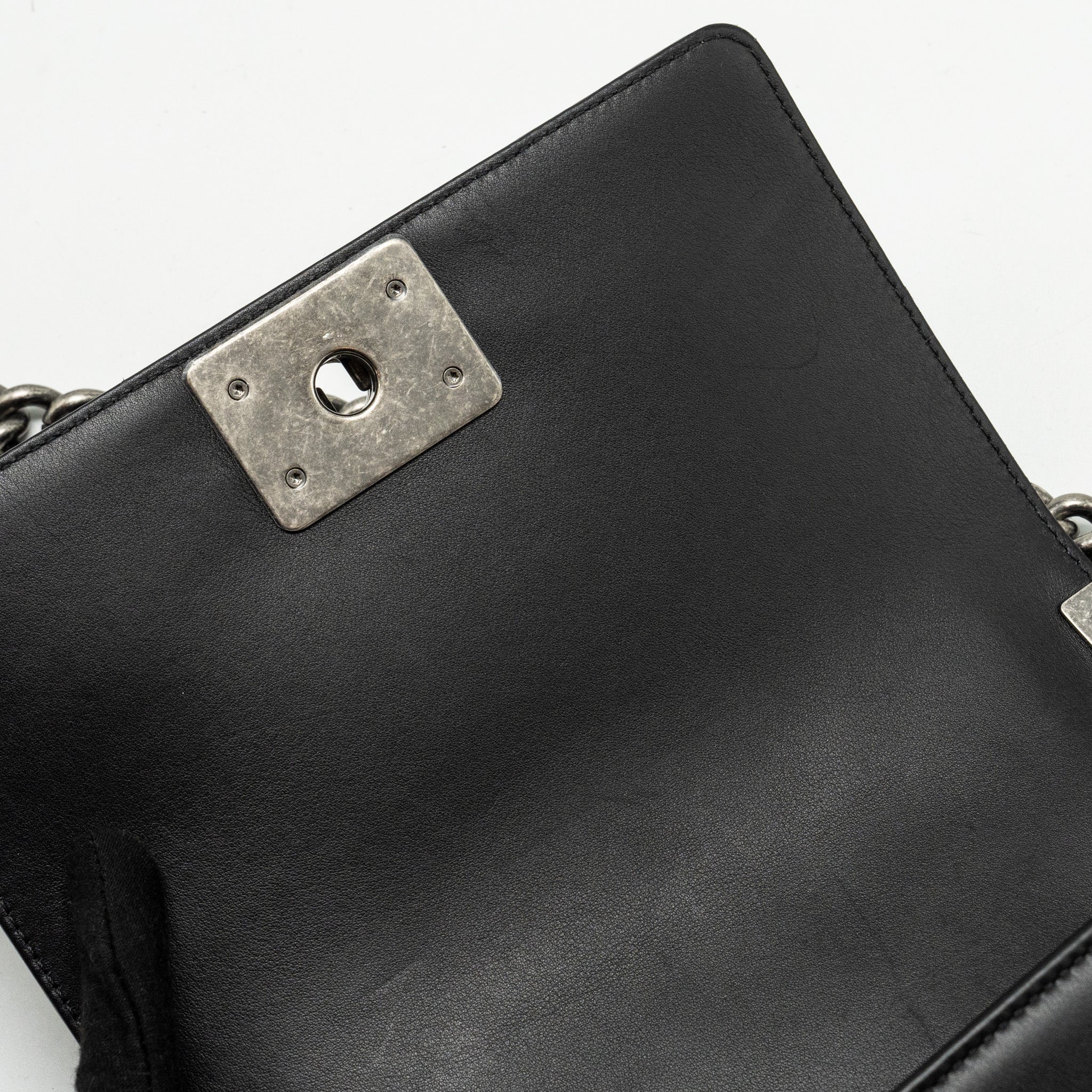 CHANEL SMALL BOY BAG CALFSKIN BLACK RUTHENIUM HARDWARE (MICROCHIP)