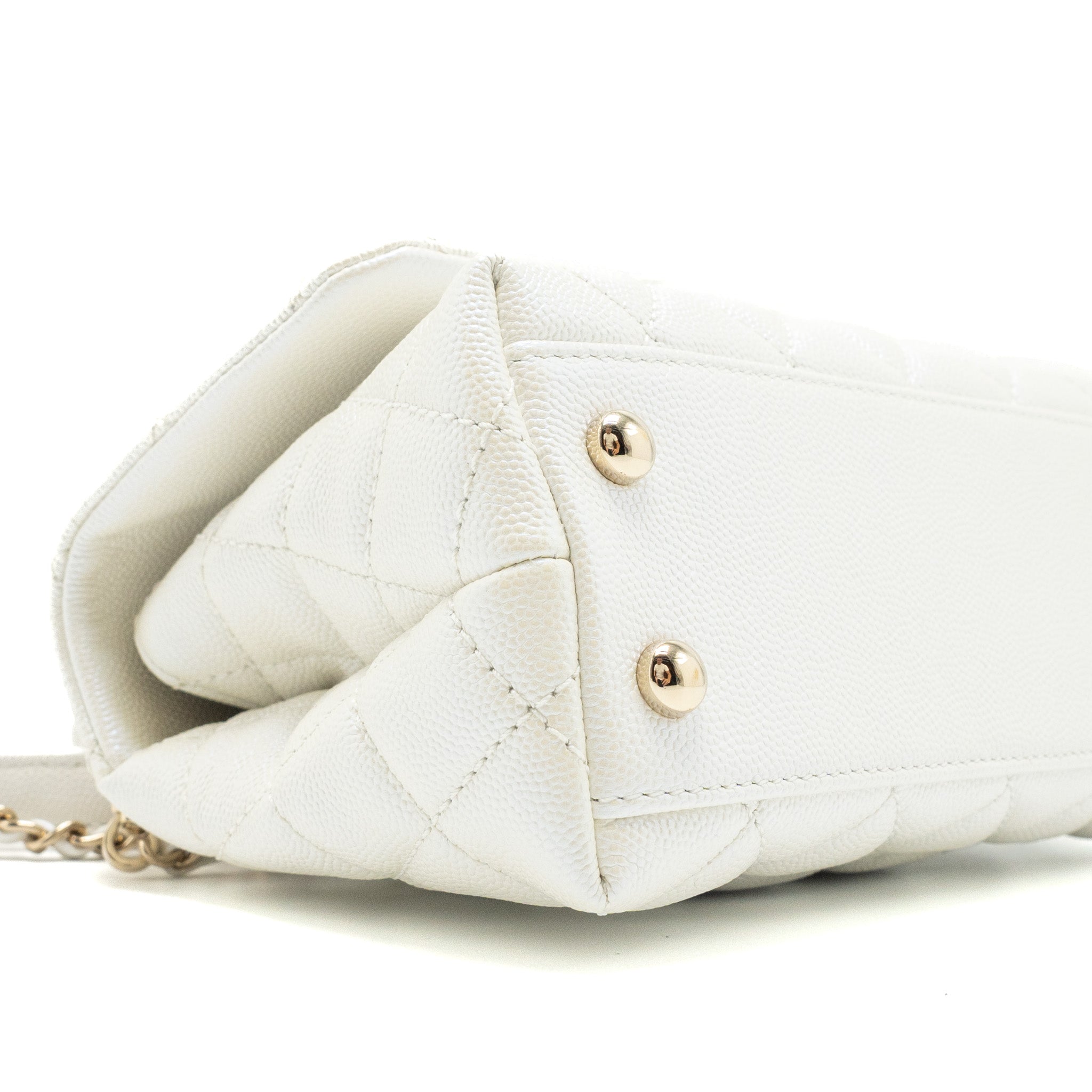 CHANEL MINI COCO HANDLE CAVIAR IRIDESCENT WHITE LGHW