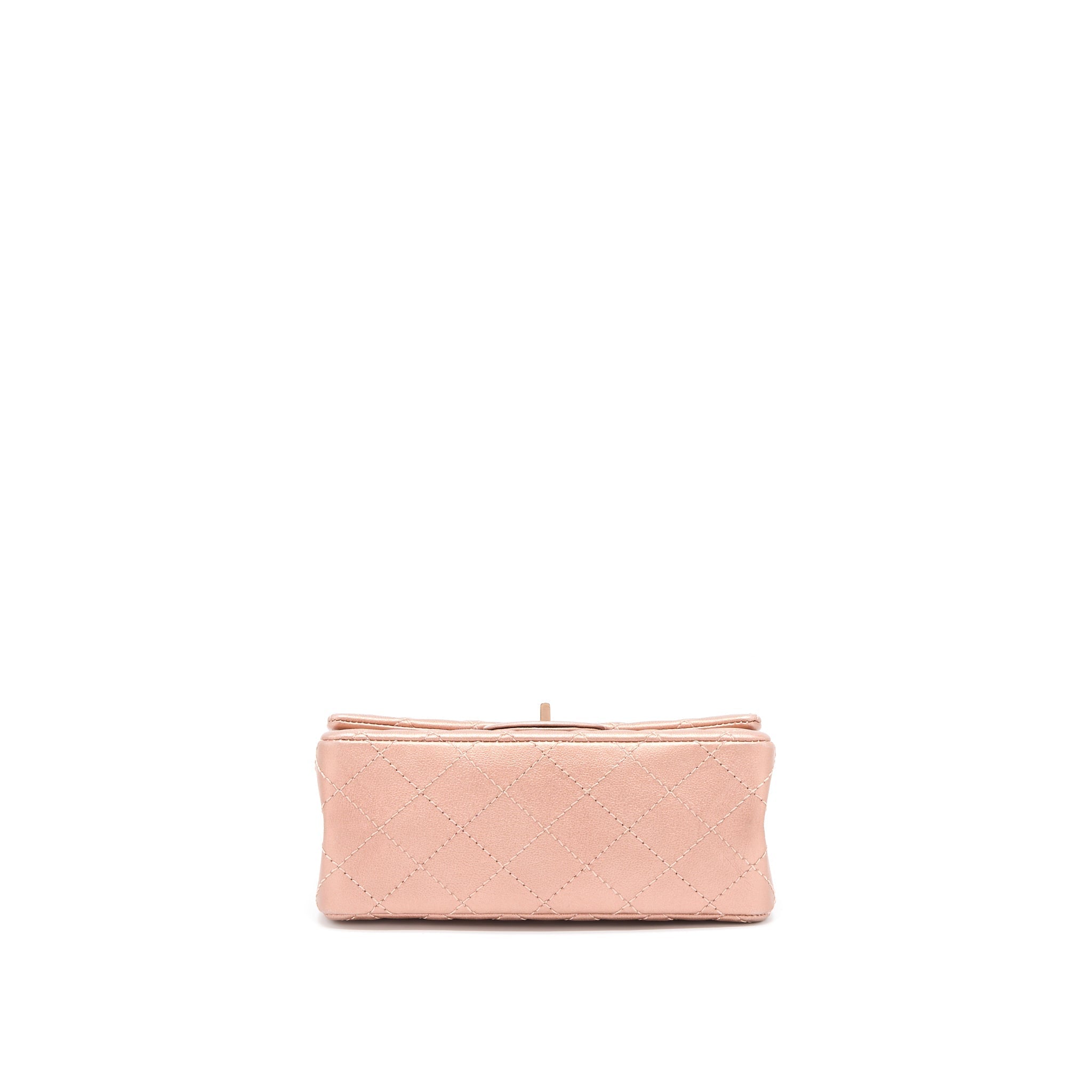 CHANEL MINI 2.55 REISSUE FLAP BAG CALFSKIN METALLIC PINK BRUSHED GOLD (MICROCHIP)