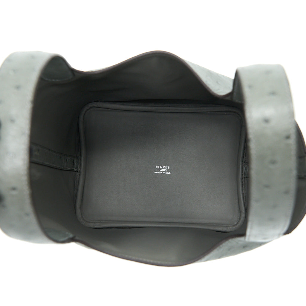 HERMES PICOTIN 18 LOCK BAG OSTRICH GRIS MEYER SHW