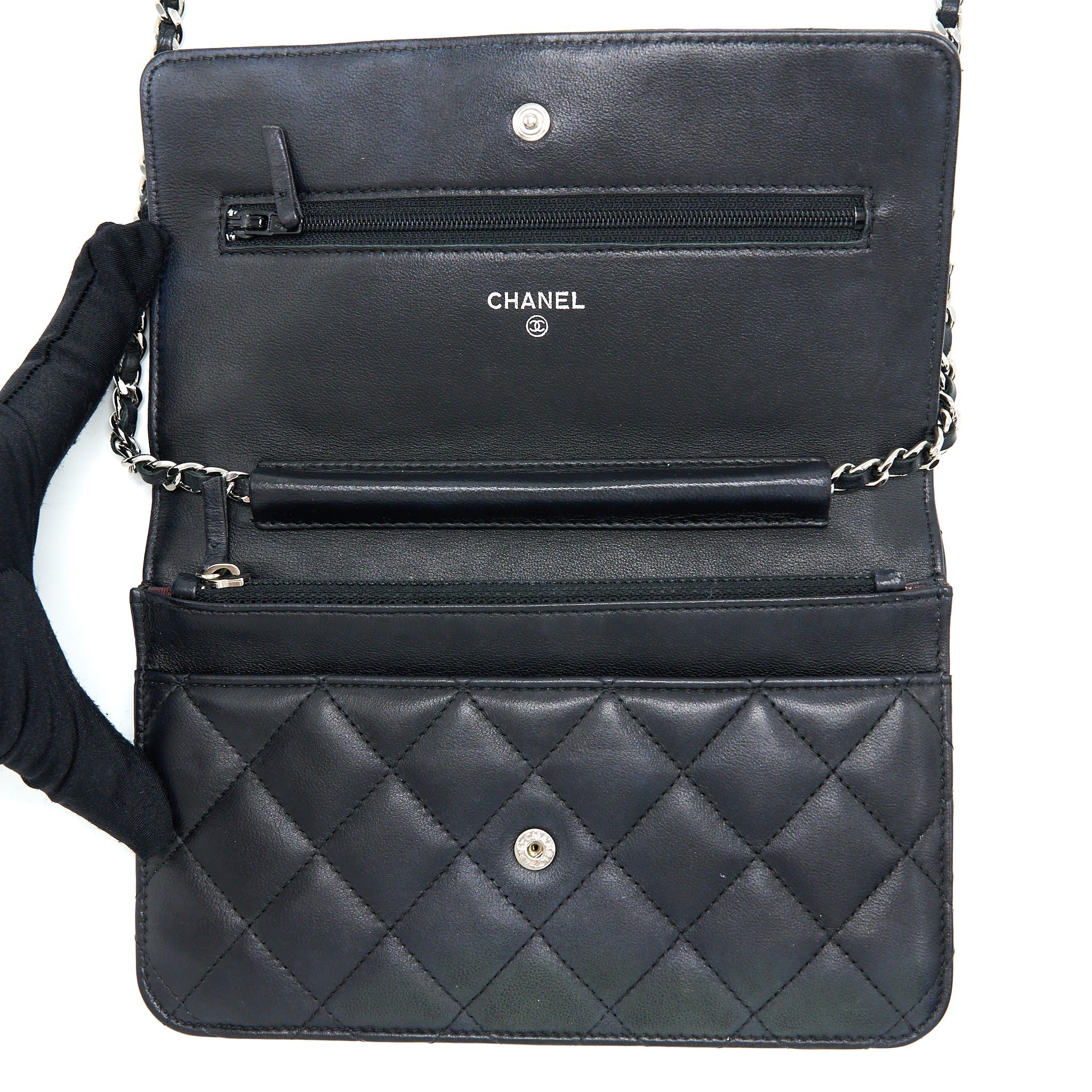 CHANEL CLASSIC WALLET ON CHAIN LAMBSKIN BLACK SHW