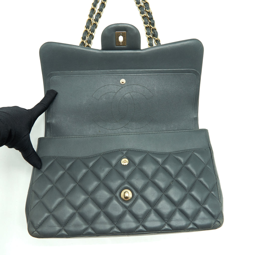 CHANEL JUMBO CLASSIC DOUBLE FLAP BAG LAMBSKIN GREY SHW