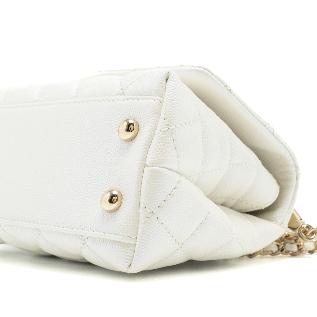 CHANEL MINI COCO HANDLE CAVIAR IRIDESCENT WHITE LGHW