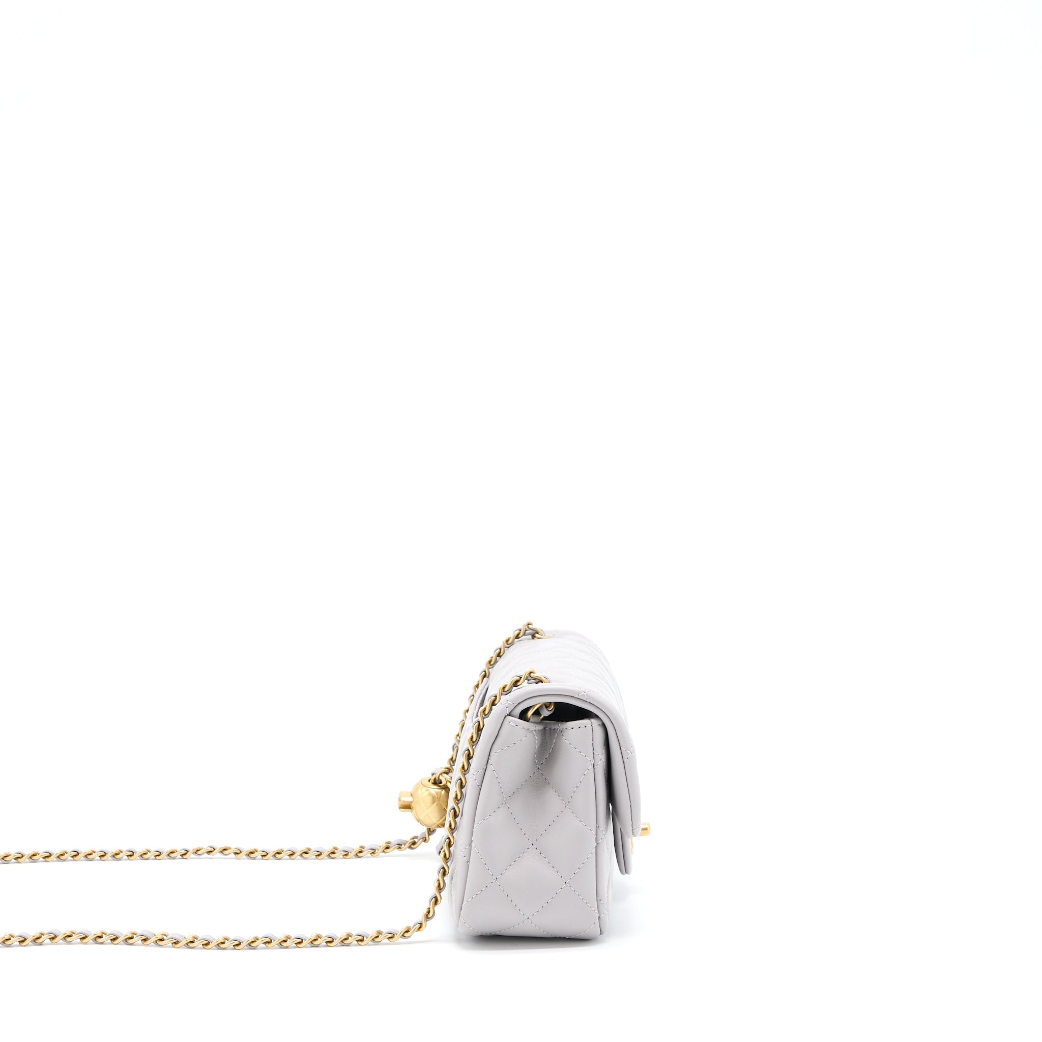 CHANEL PEARL CRUSH MINI RECTANGULAR LAMBSKIN GREY BRUSHED GHW (MICROCHIP)