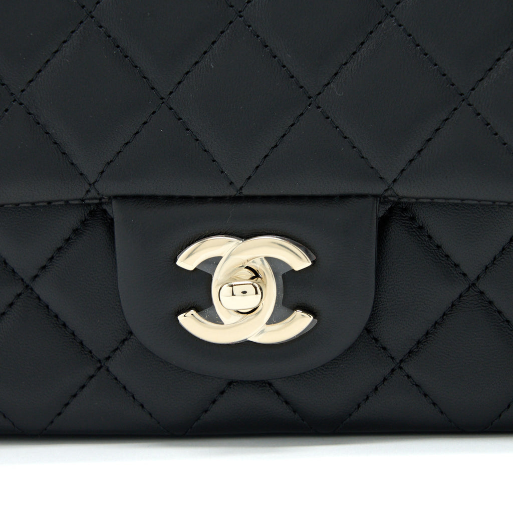 CHANEL CLASSIC MINI RECTANGULAR FLAP BAG LAMBSKIN BLACK LGHW (MICROCHIP)