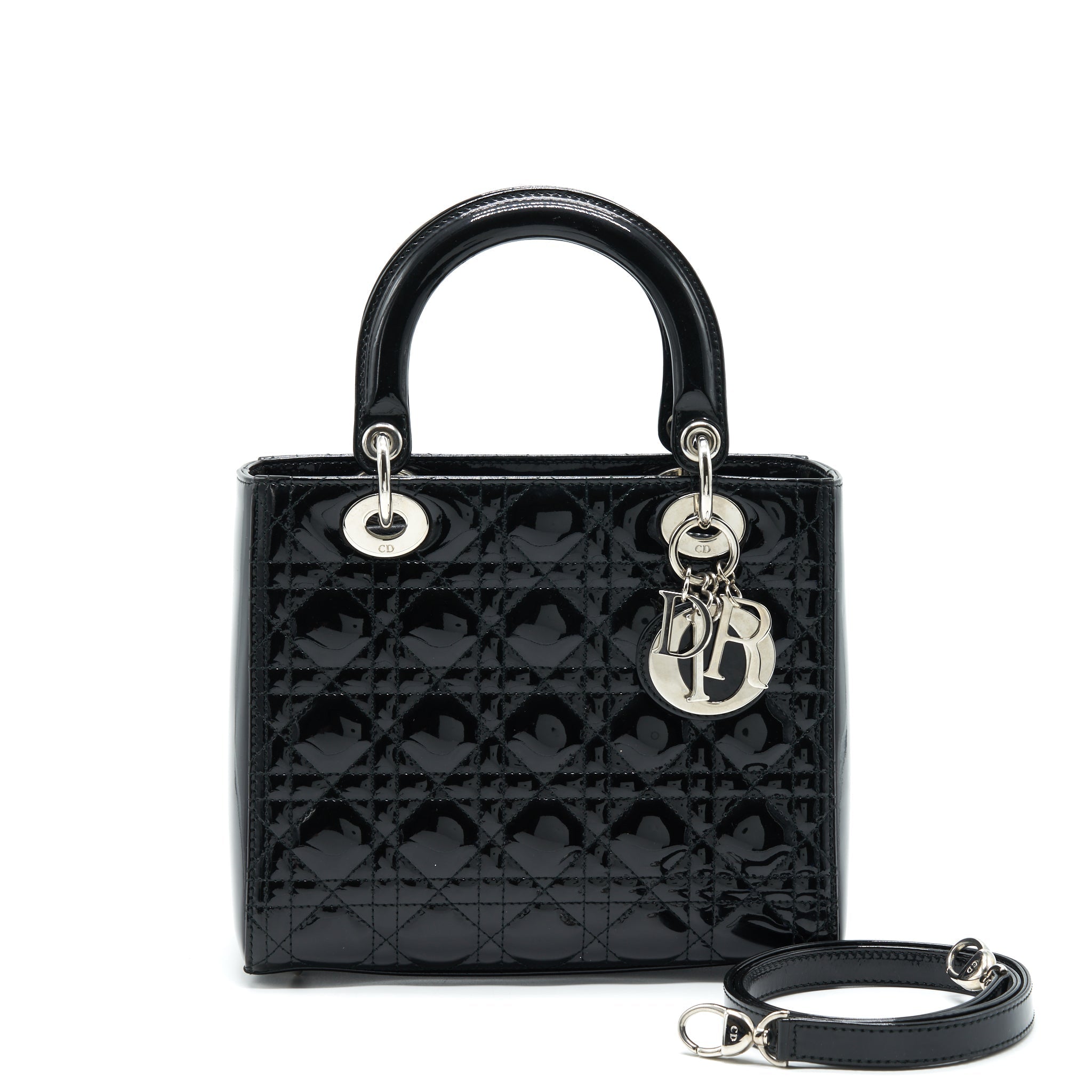 DIOR MEDIUM LADY DIOR PATENT LEATHER BLACK SHW