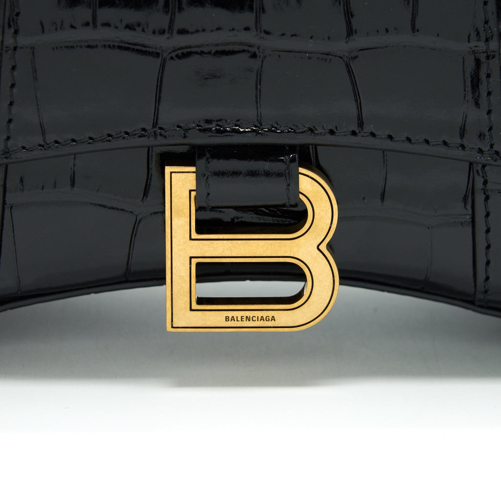 BALENCIAGA HOURGLASS XS EMBOSSED CALFKSIN BLACK GHW