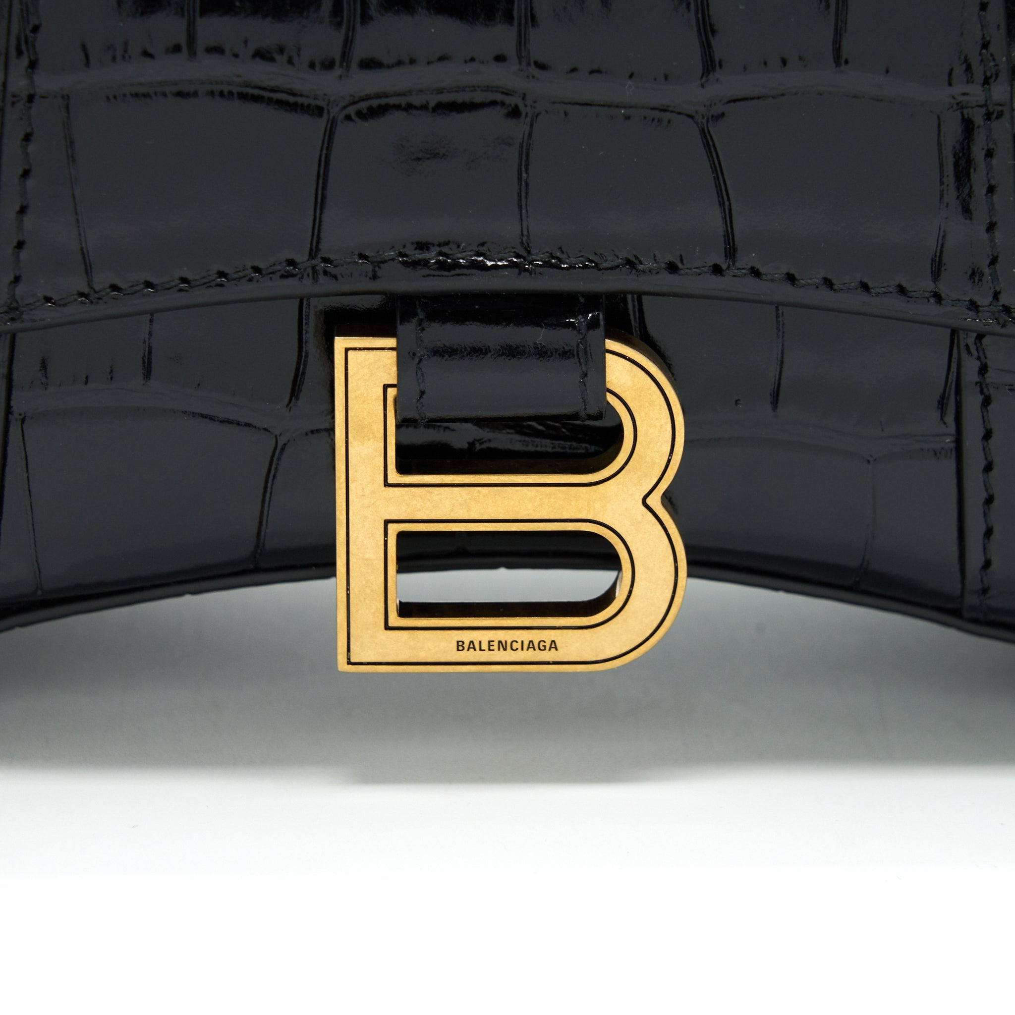 BALENCIAGA HOURGLASS XS EMBOSSED CALFKSIN BLACK GHW