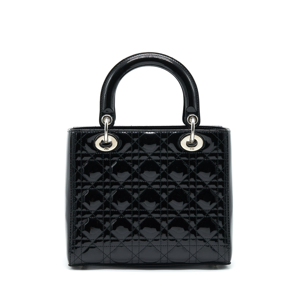 DIOR MEDIUM LADY DIOR PATENT LEATHER BLACK SHW