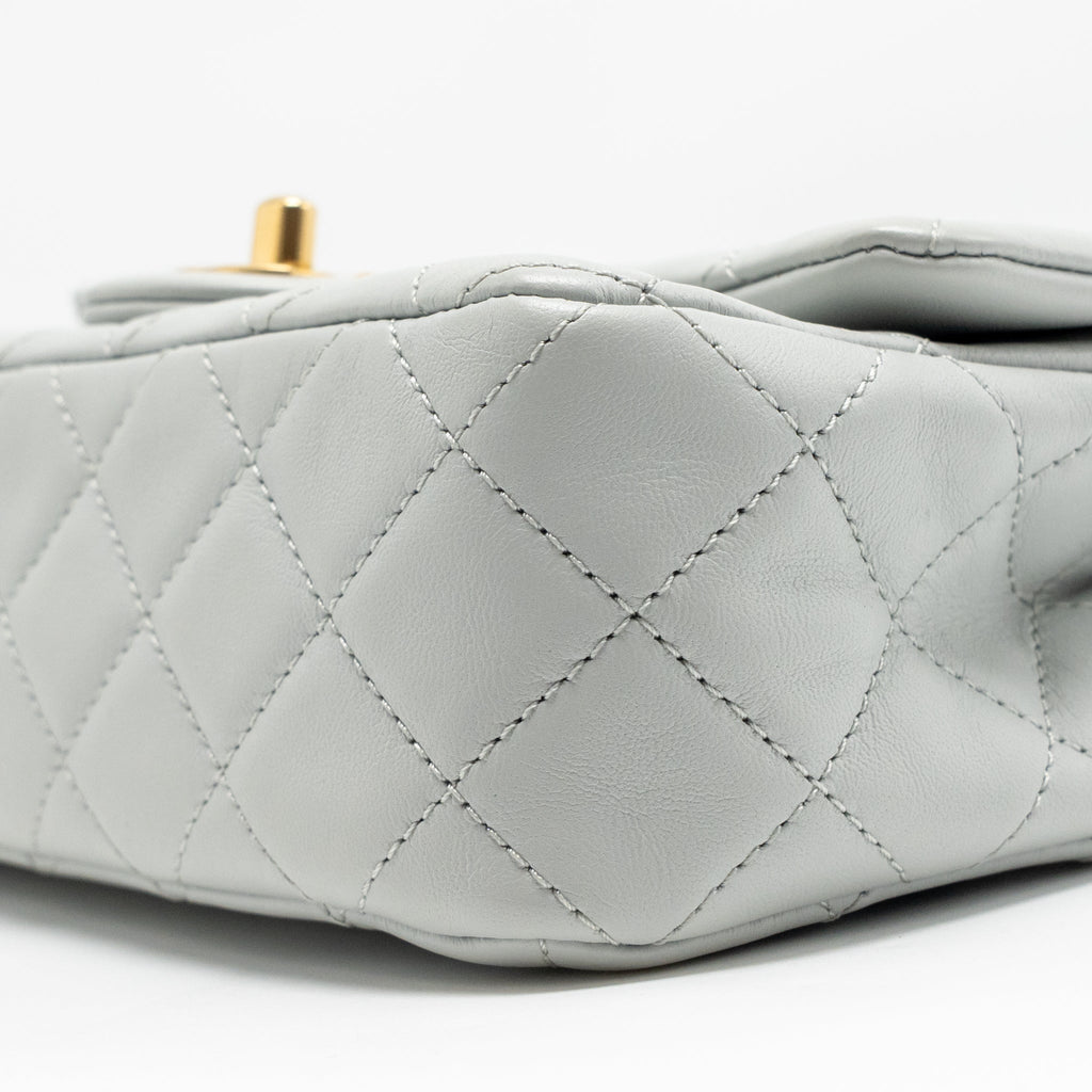 CHANEL PEARL CRUSH MINI RECTANGULAR FLAP BAG LAMBSKIN GREY GHW (MICROCHIP)