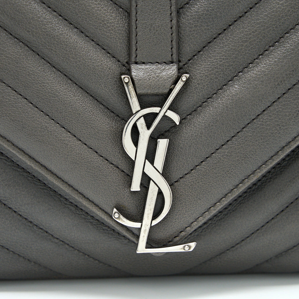 SAINT LAURENT COLLEGE BAG CALFSKIN GREY WITH RUTHENIUM HARDWARE