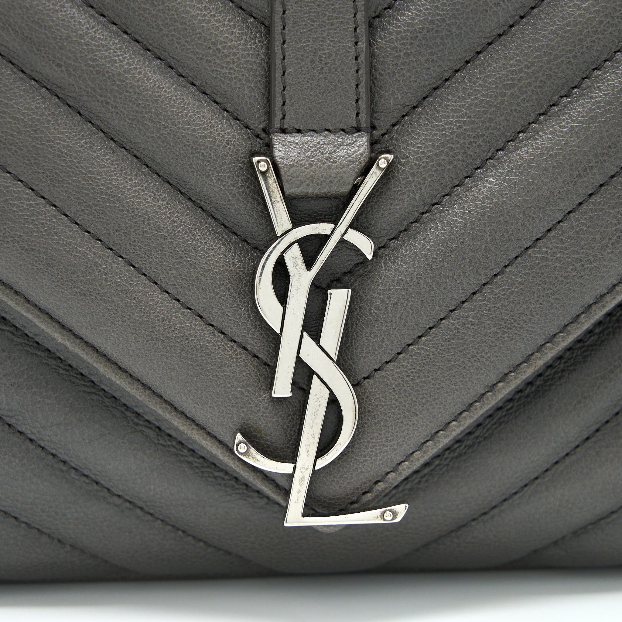 SAINT LAURENT COLLEGE BAG CALFSKIN GREY WITH RUTHENIUM HARDWARE