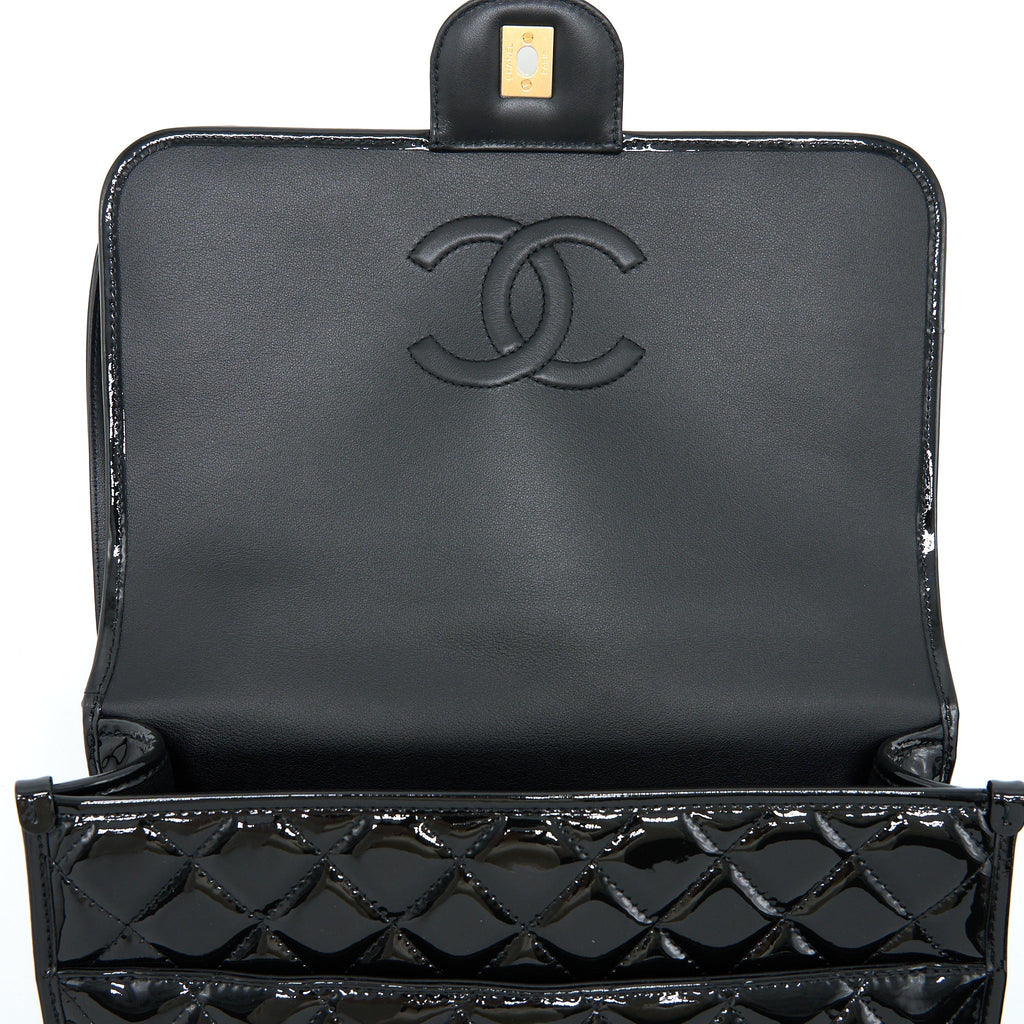 CHANEL 22K LARGE BACKPACK PATENT BLACK BRUSHED GHW (MICROCHIP)