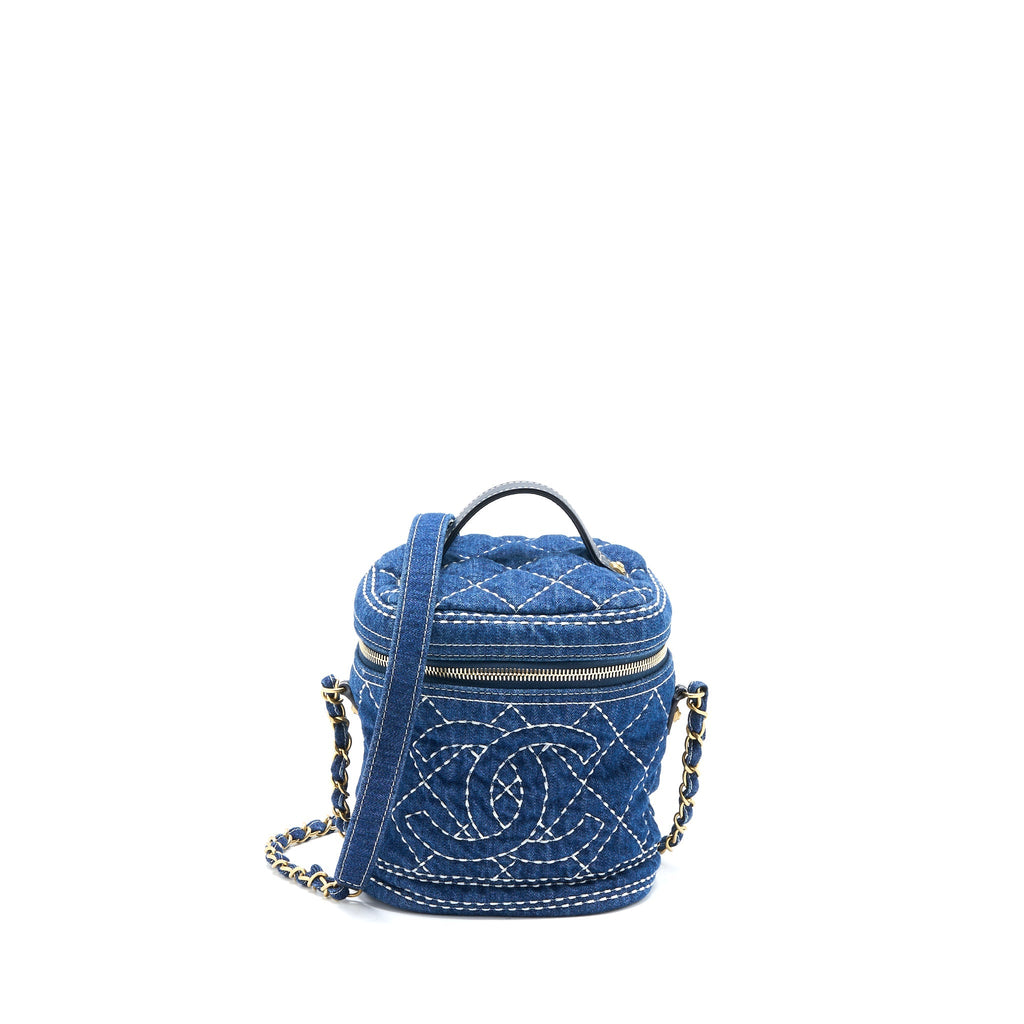 CHANEL TOP HANDLE CROSSBODY VANITY CASE DENIM BLUE BRUSHED GHW