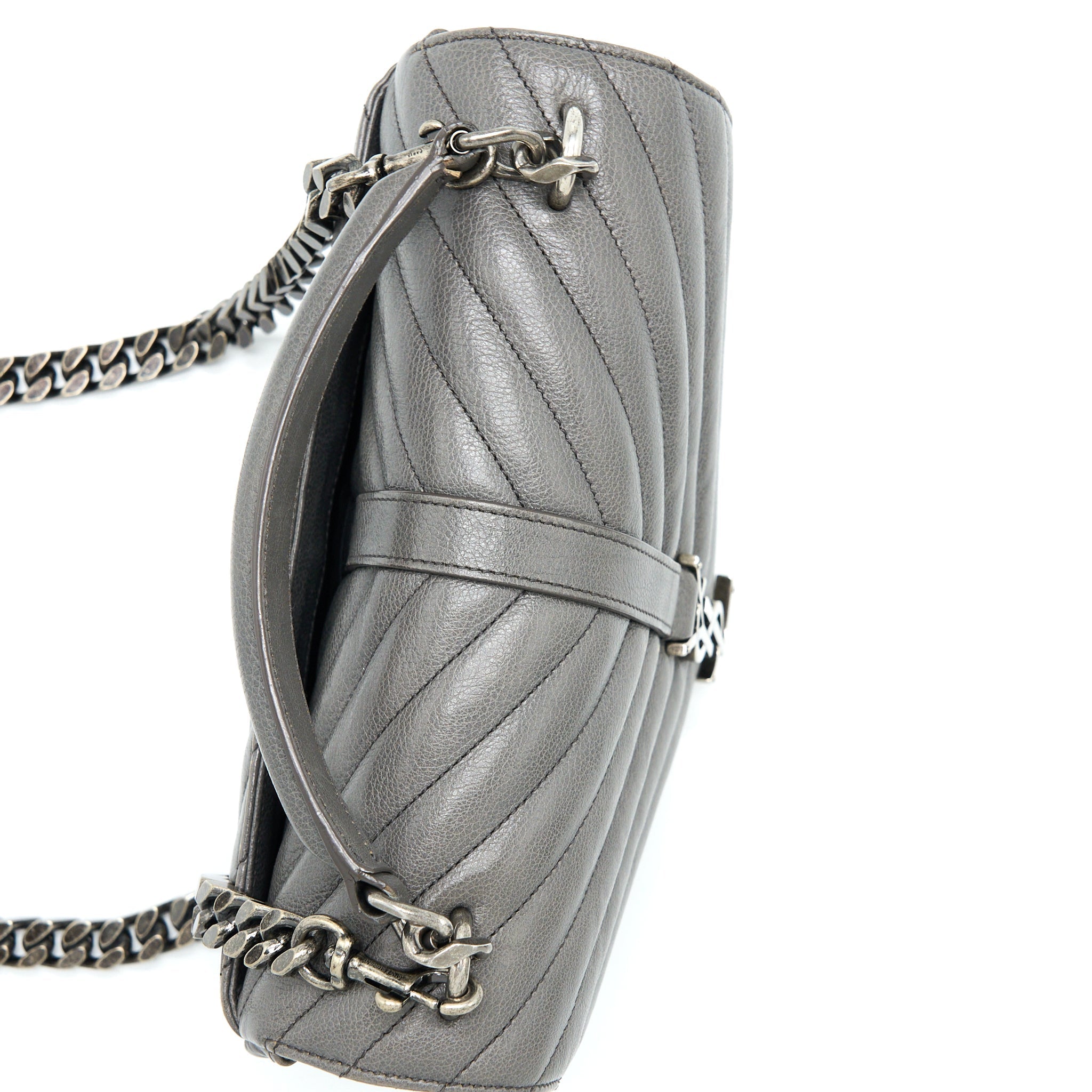 SAINT LAURENT COLLEGE BAG CALFSKIN GREY WITH RUTHENIUM HARDWARE