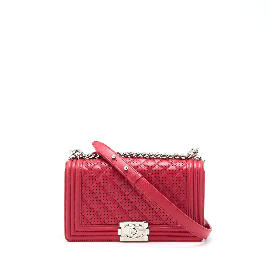 CHANEL MEDIUM BOY BAG LAMBSKIN RED SHW