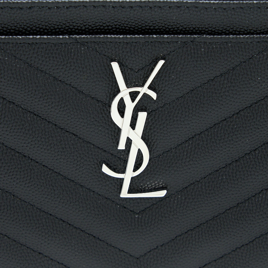 SAINT LAURENT CASSANDRA MATELASSE ZIPPED POUCH GRAINED CALFSKIN BLACK SHW