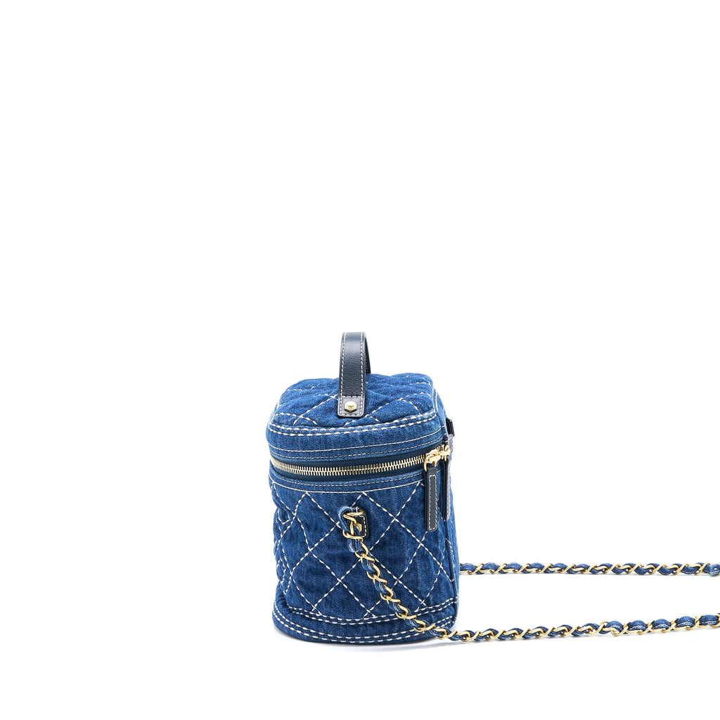 CHANEL TOP HANDLE CROSSBODY VANITY CASE DENIM BLUE BRUSHED GHW