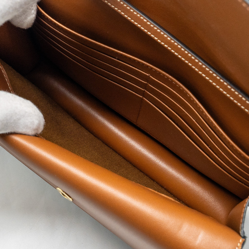 CELINE WALLET ON STRAP TRIOMPHE CANVAS/SMOOTH LAMBSKIN TAN GHW