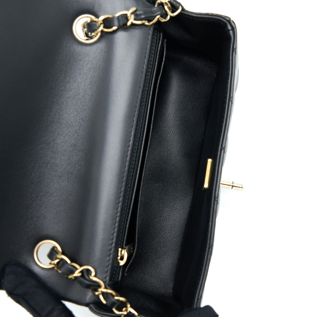 CHANEL CLASSIC MINI RECTANGULAR FLAP BAG LAMBSKIN BLACK LGHW (MICROCHIP)