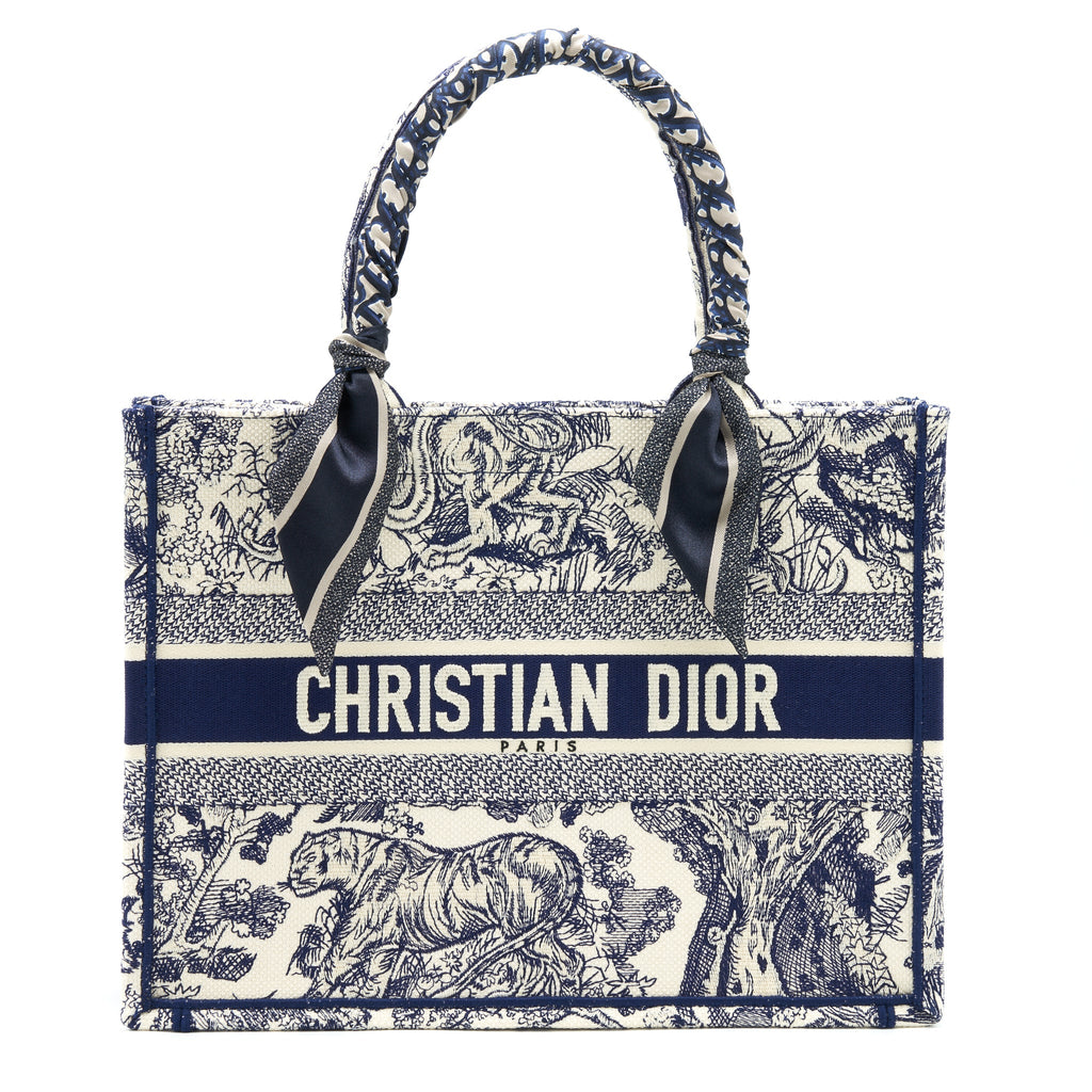 DIOR SMALL BOOK TOTE TOILE DE JOUY NAVY WITH SILK TILLY SCARF