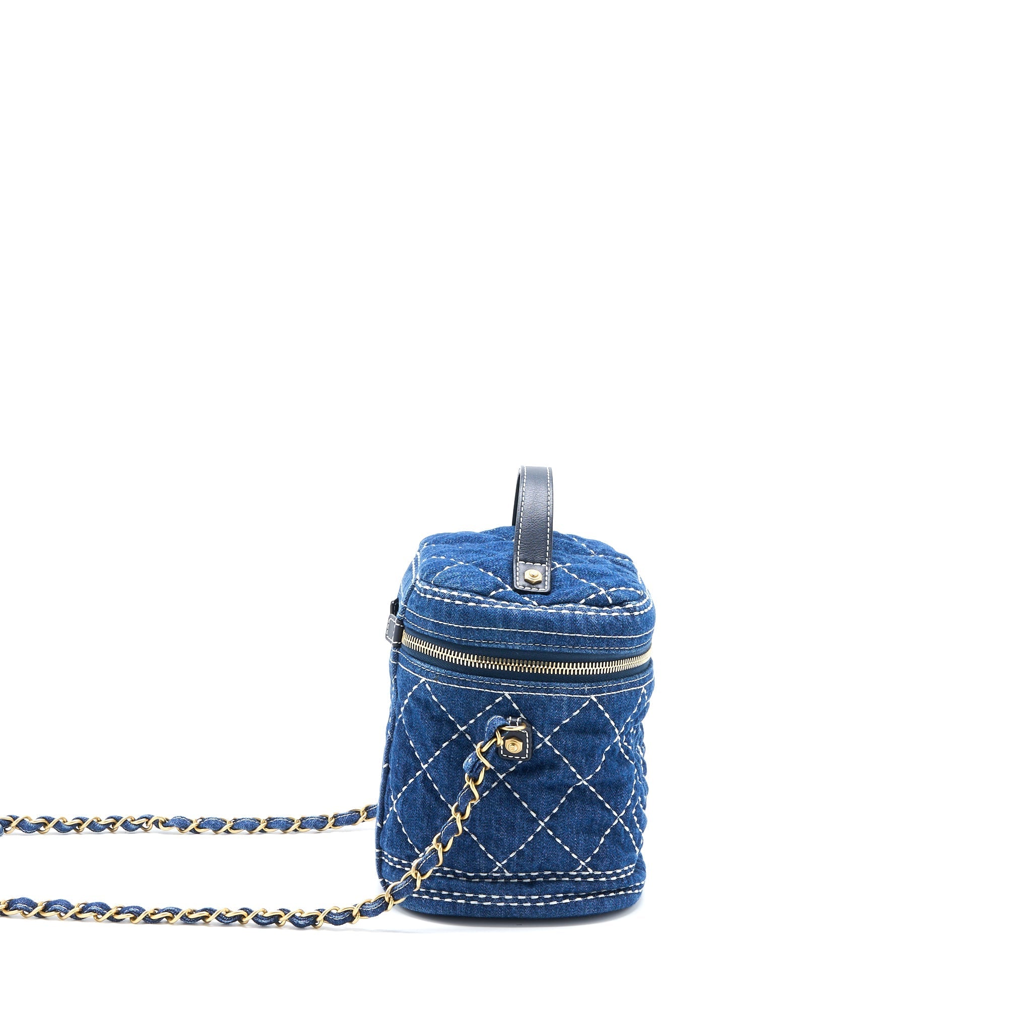 CHANEL TOP HANDLE CROSSBODY VANITY CASE DENIM BLUE BRUSHED GHW