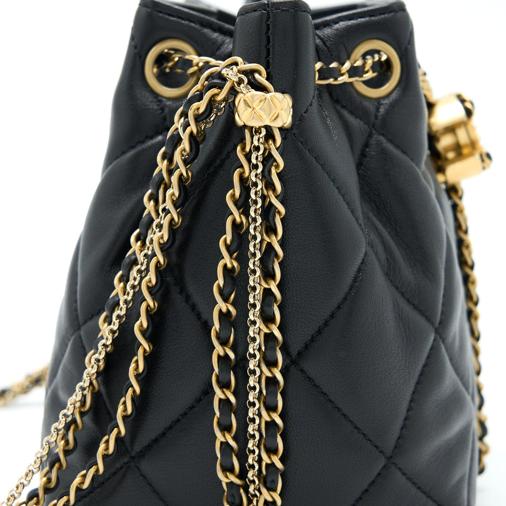 CHANEL DRAWSTRING BUCKET BAG LAMBSKIN BLACK GHW (MICROCHIP)
