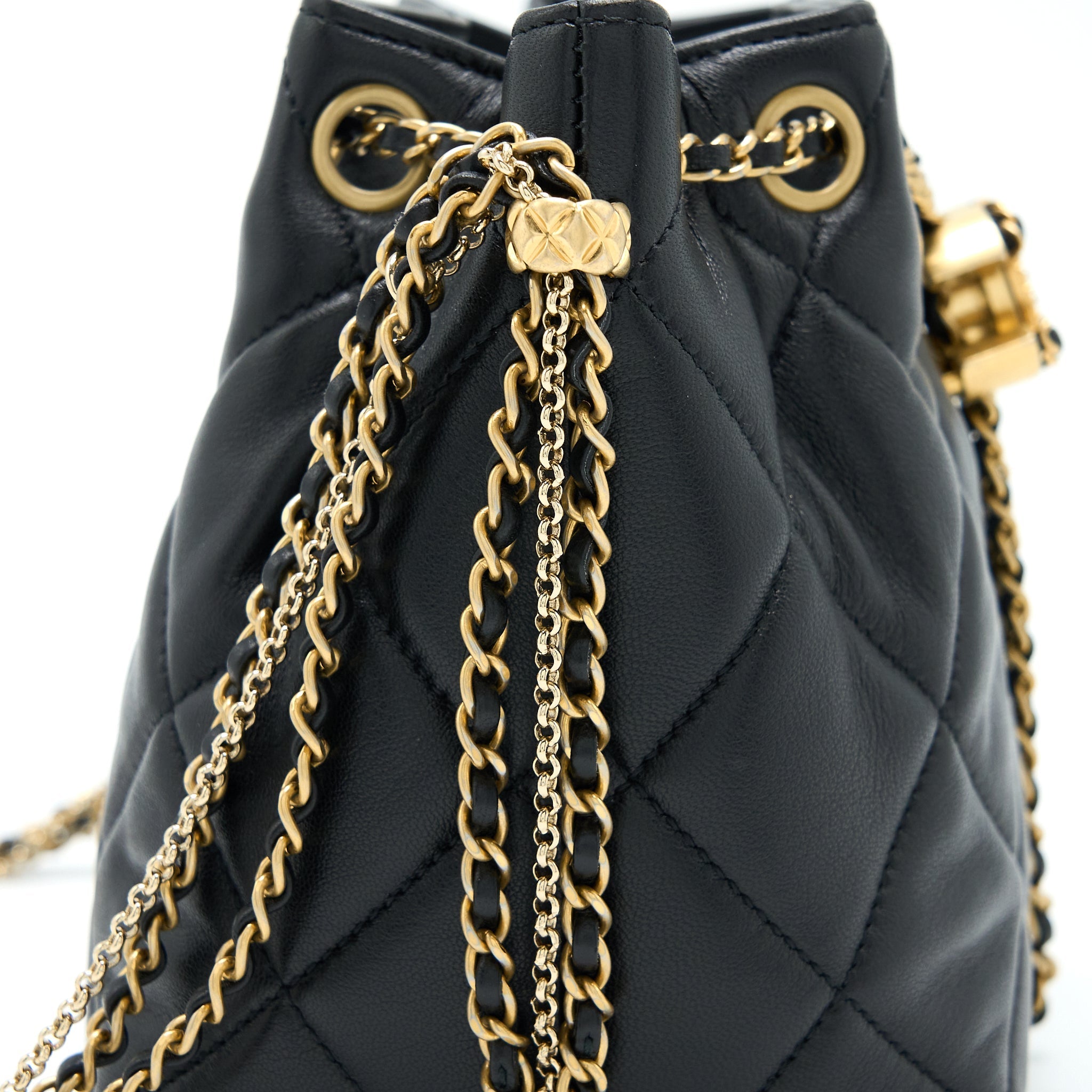 CHANEL DRAWSTRING BUCKET BAG LAMBSKIN BLACK GHW (MICROCHIP)