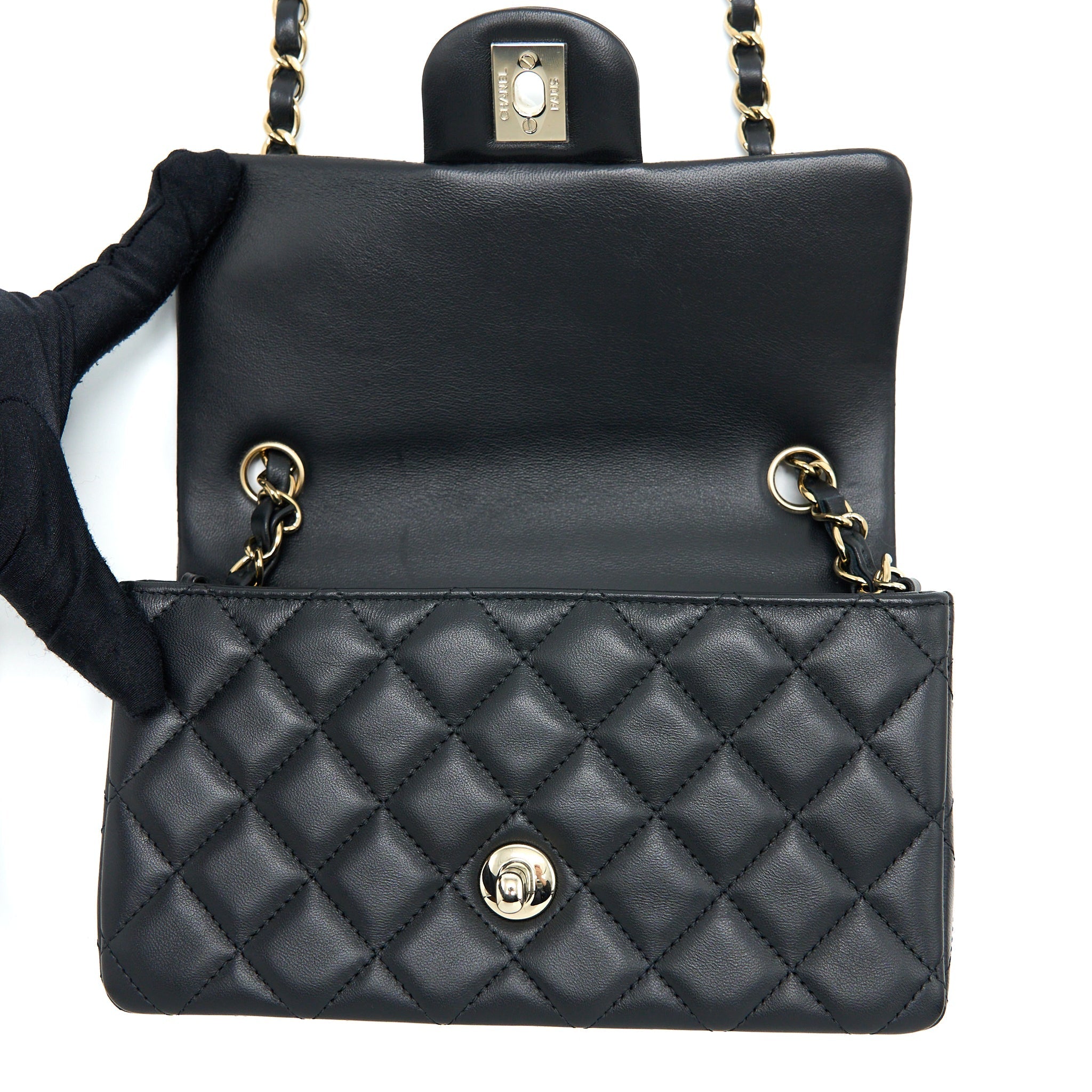 CHANEL CLASSIC MINI RECTANGULAR FLAP BAG LAMBSKIN BLACK LGHW (MICROCHIP)