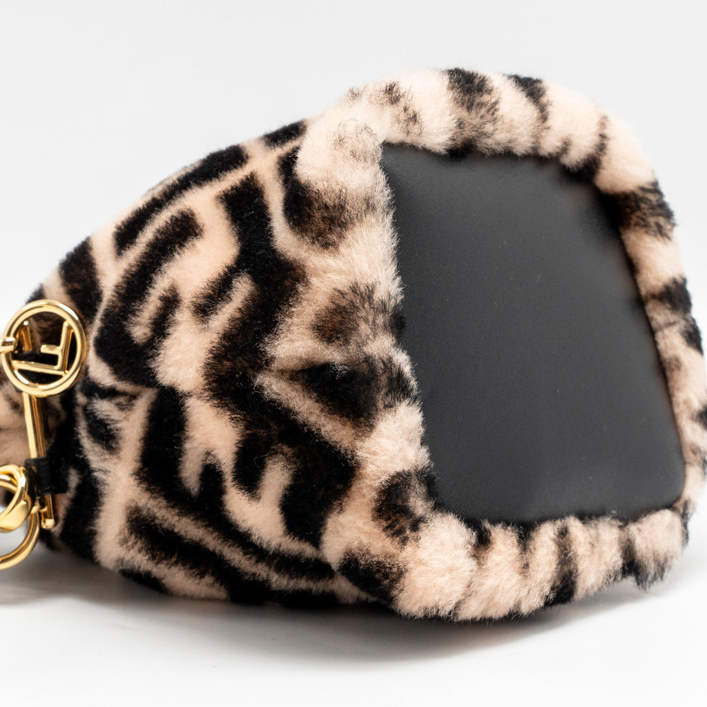 FENDI MON TRESOR BUCKET BAG SHEARLING ZUCCA PINK/BLACK GHW