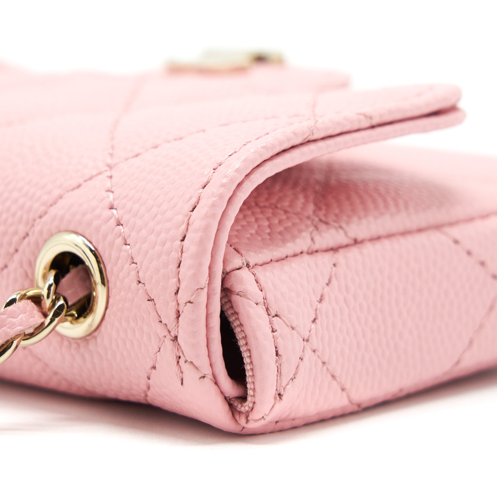 CHANEL 22P MINI FLAP BELT BAG/CARD HOLDER CAVIAR LIGHT PINK LGHW