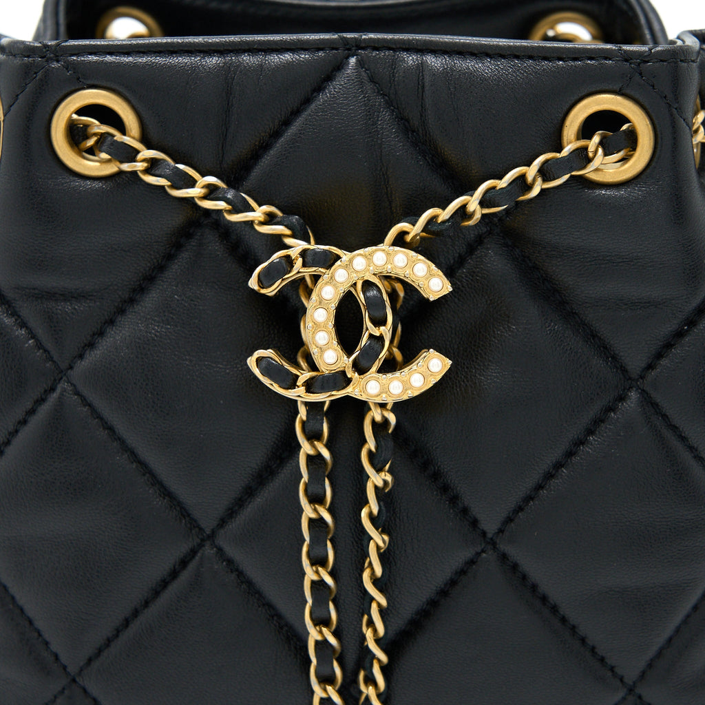 CHANEL DRAWSTRING BUCKET BAG LAMBSKIN BLACK GHW (MICROCHIP)