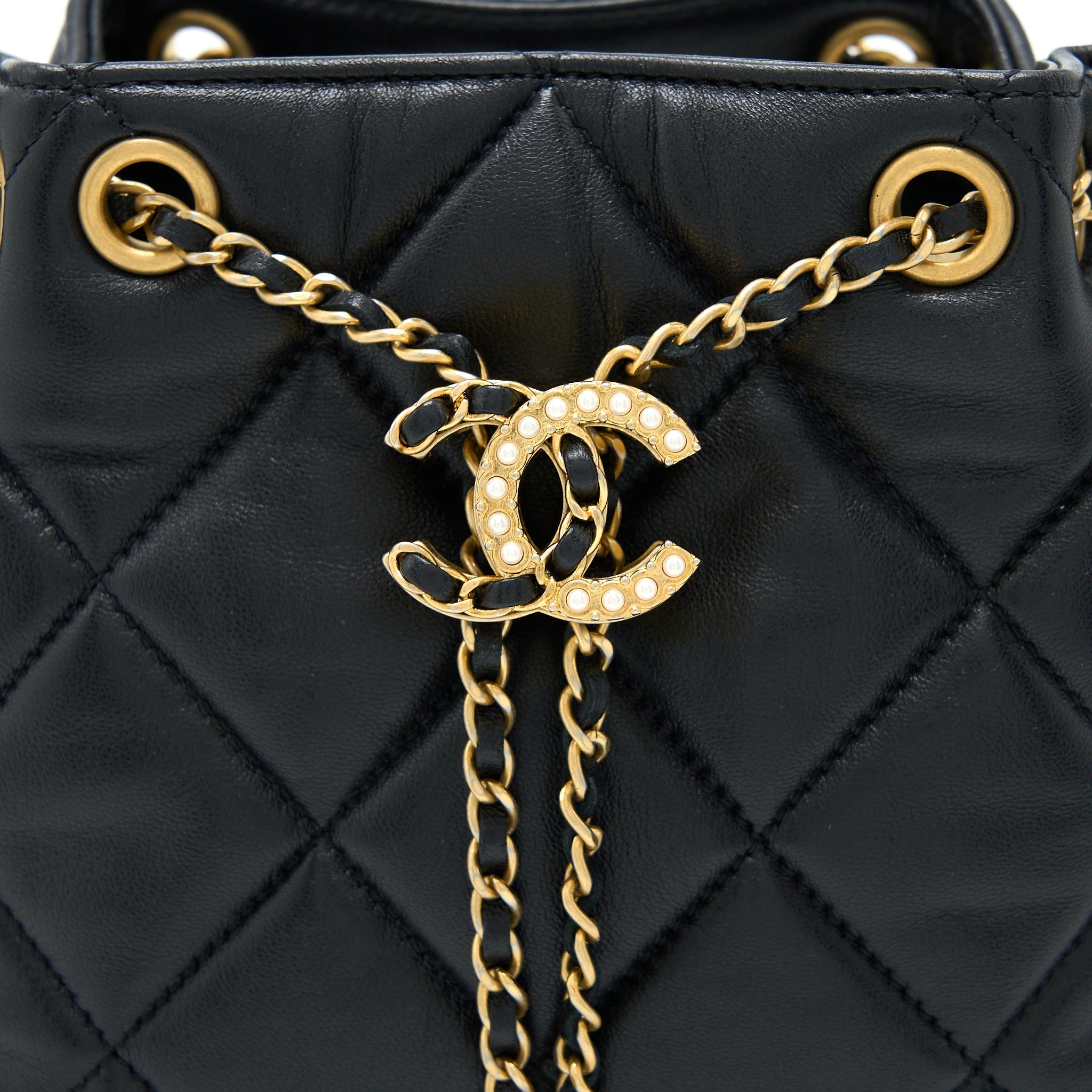 CHANEL DRAWSTRING BUCKET BAG LAMBSKIN BLACK GHW (MICROCHIP)