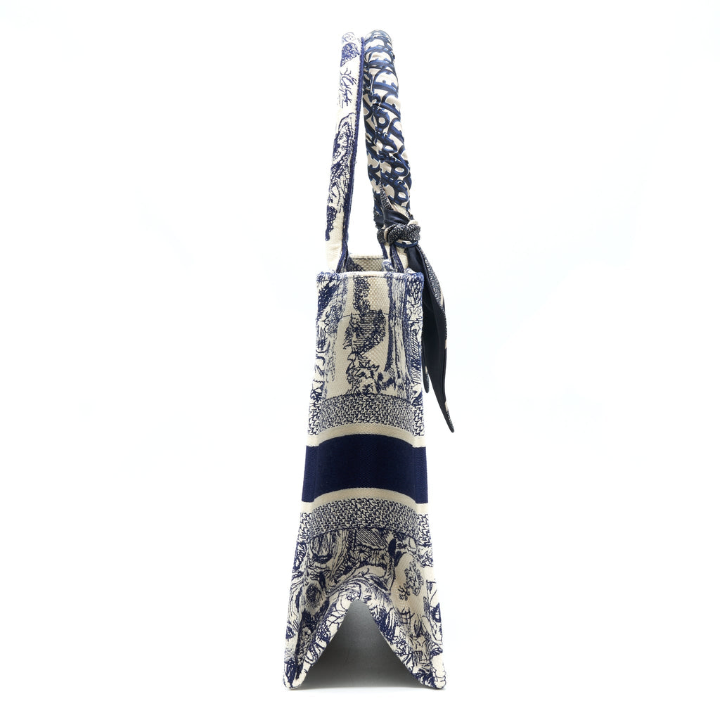 DIOR SMALL BOOK TOTE TOILE DE JOUY NAVY WITH SILK TILLY SCARF