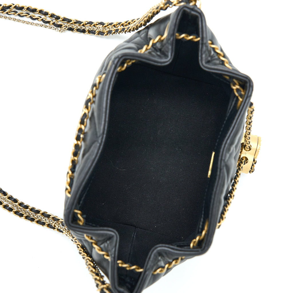 CHANEL DRAWSTRING BUCKET BAG LAMBSKIN BLACK GHW (MICROCHIP)