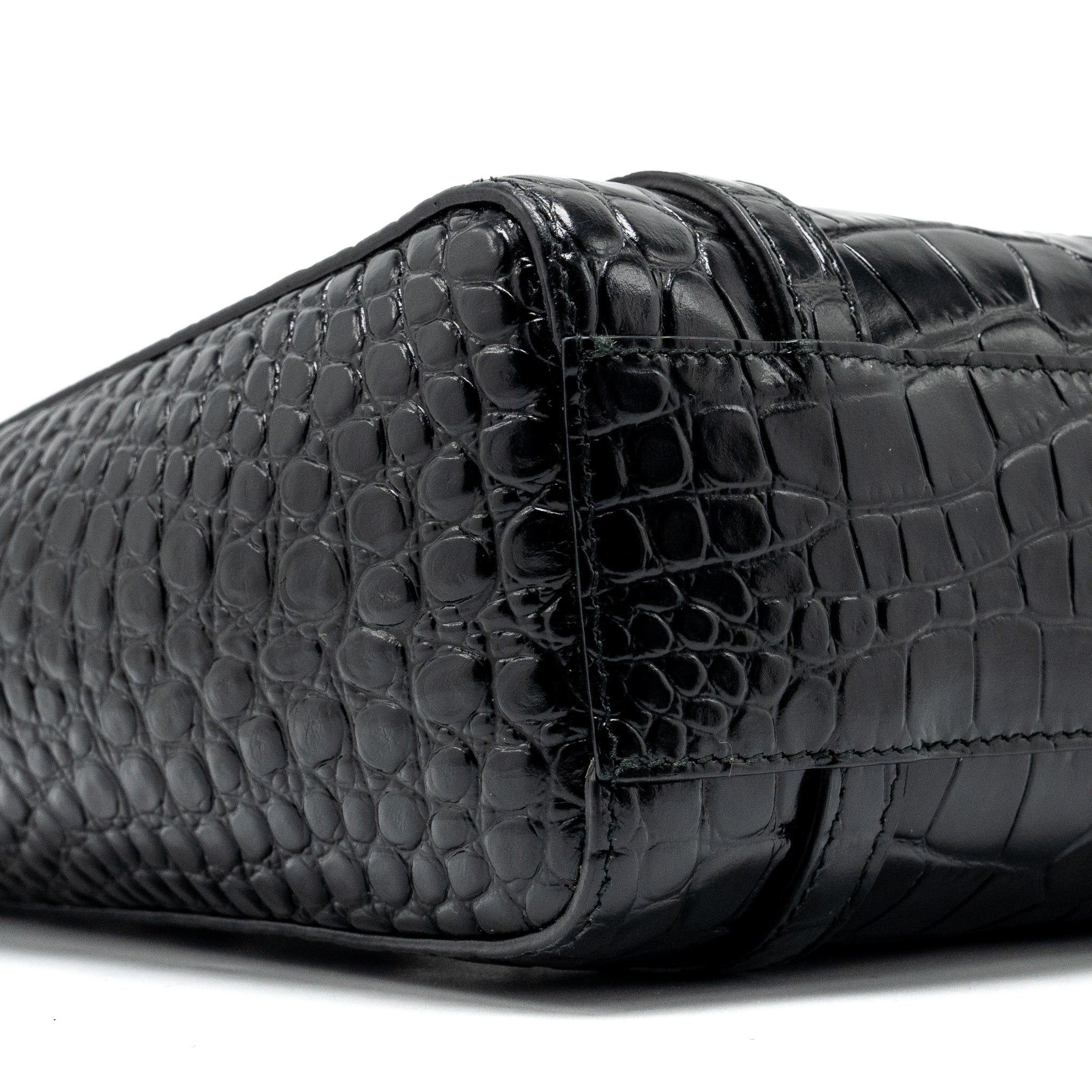 BALENCIAGA XXS EVERYDAY TOTE BAG CROC-EMBOSSED CALFSKIN BLACK SHW