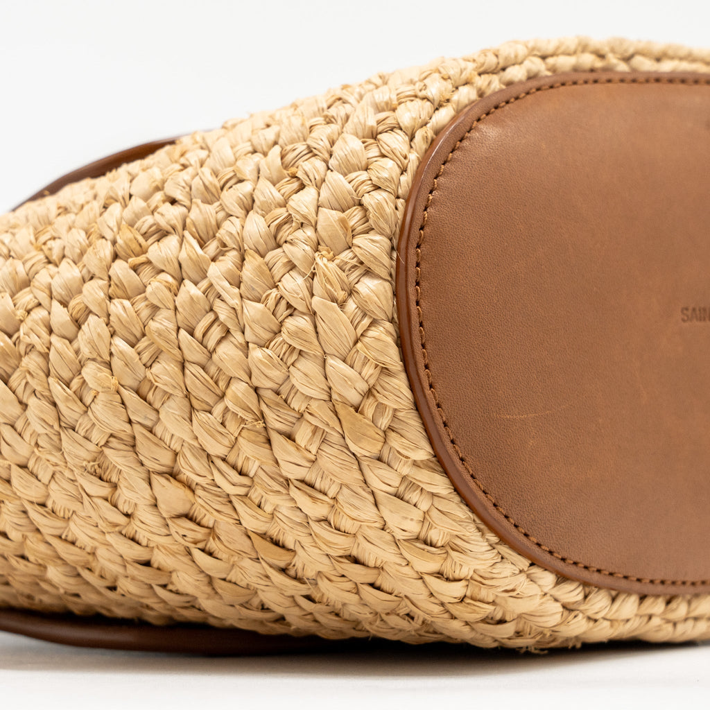 SAINT LAURENT MINI BASKET BAG RAFFIA/CALFSKIN LEATHER BROWN GHW