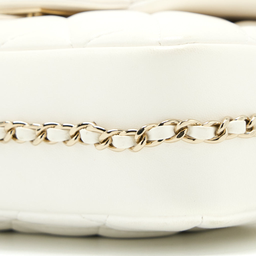 CHANEL SMALL PEARL LOGO CHAIN BAG LAMBSKIN WHITE LGHW